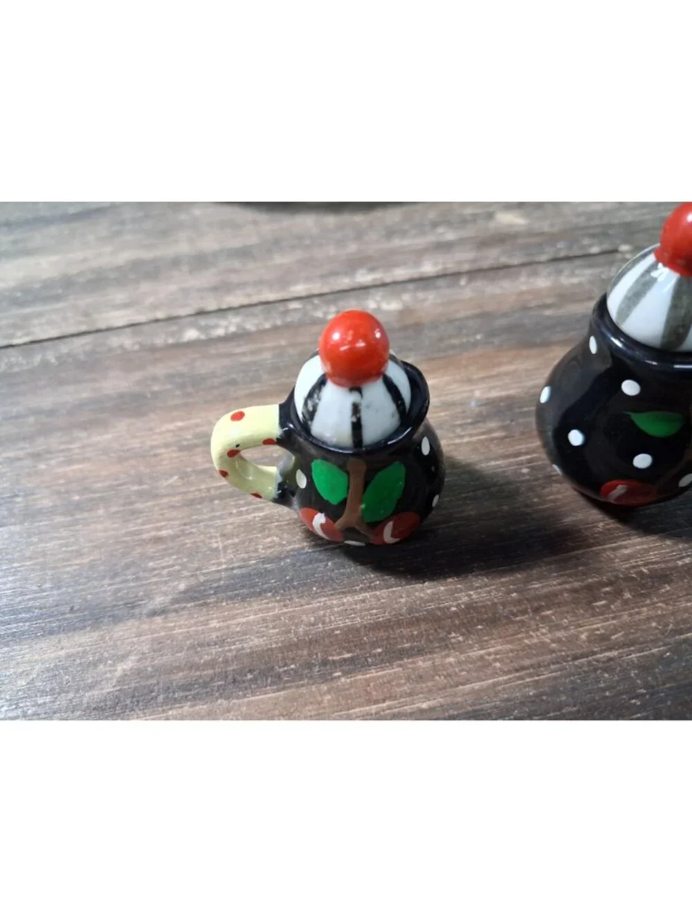 Mary Engelbreit Miniature Tea Pot Creamer Sugar Cup Plate Cherries Vintage